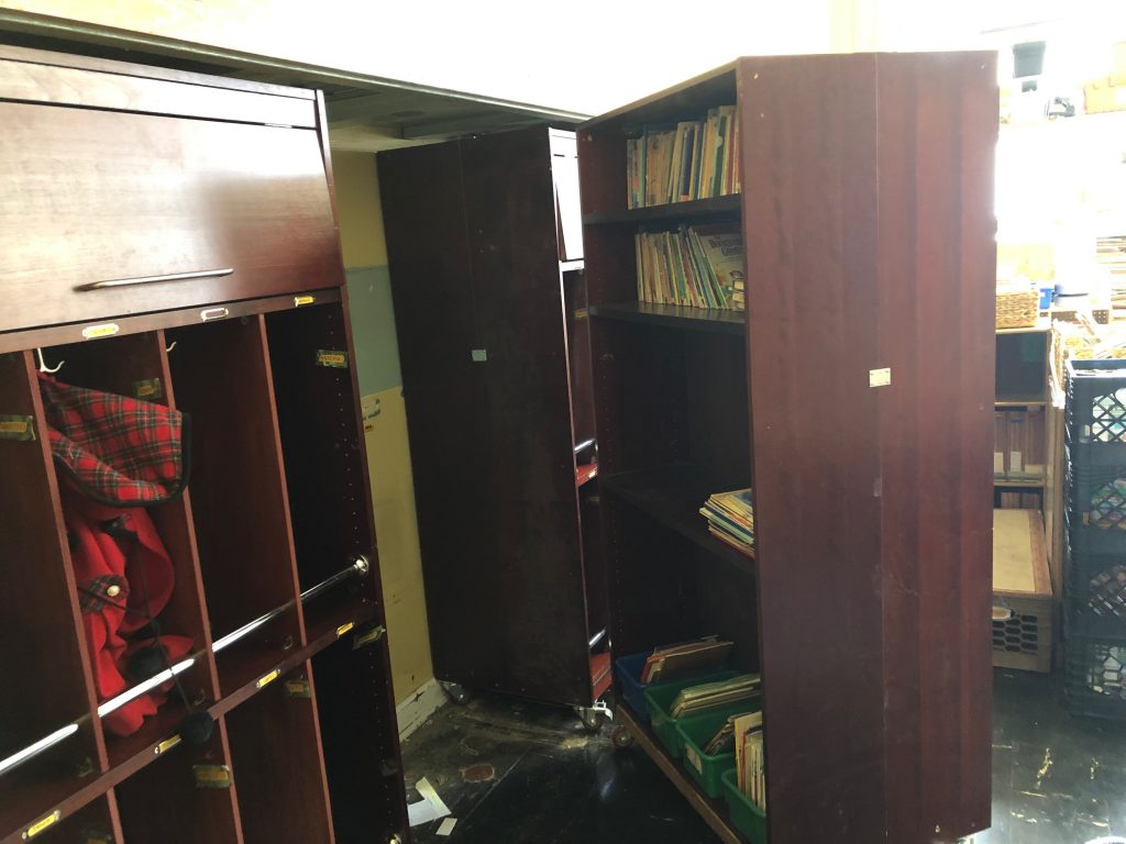 transforming bookcase cubby system back