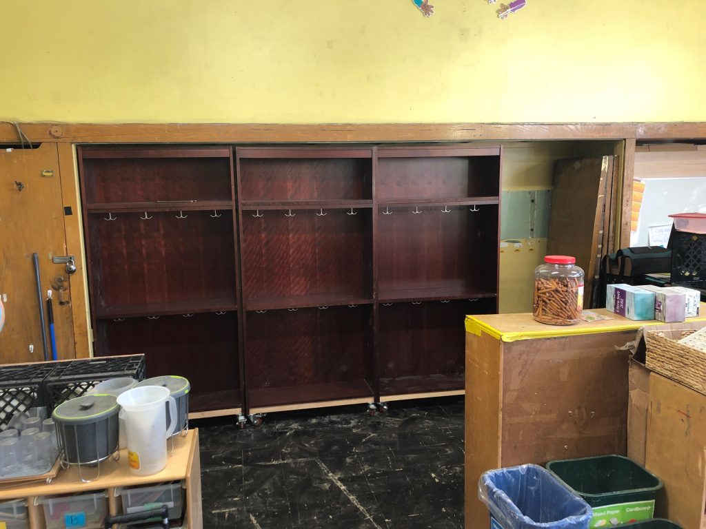 rolling bookcase shelves with hooks